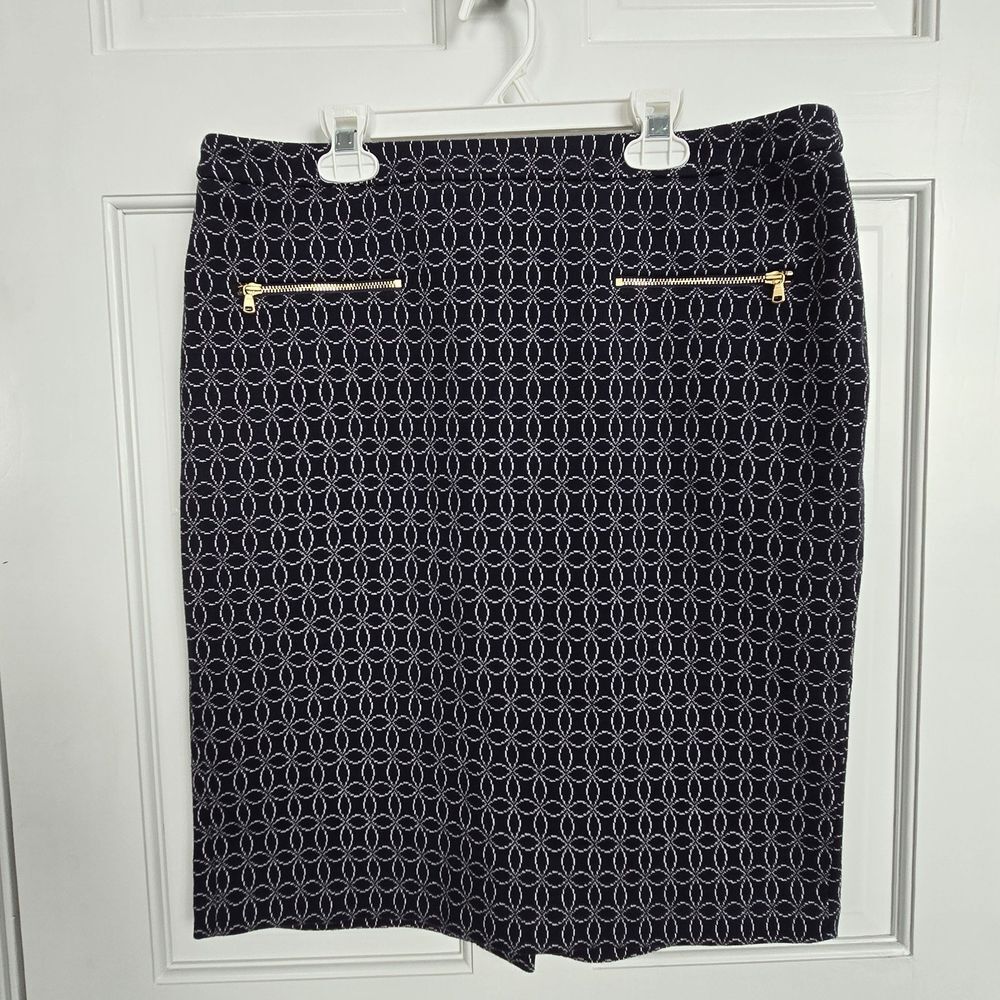 NWT Talbots‎ Women's Back Zip Pencil Skirt Size 10 Dark Navy & White geometric